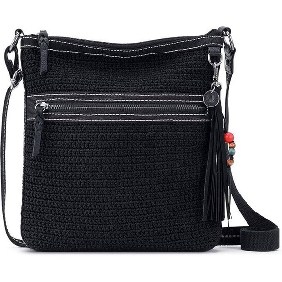 The Sak Handbags - The Sak Crochet Crossbody Bag Women Medium Black Excellent Tassel Charm Zipper